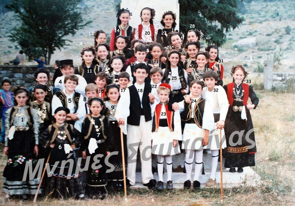 Το παιδικό χορευτικό συγκρότημα του Εκπολιτιστικού Συλλόγου Σαμαρίνας στις αρχές της δεκαετίας του 1990.